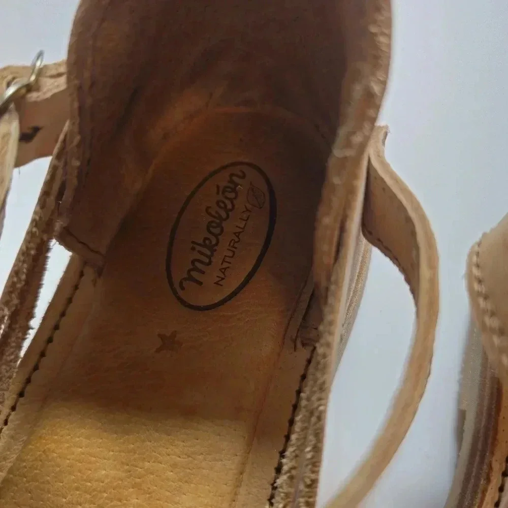 Kids Neutral Leather Huarache Sandals with Multicolor Stripes